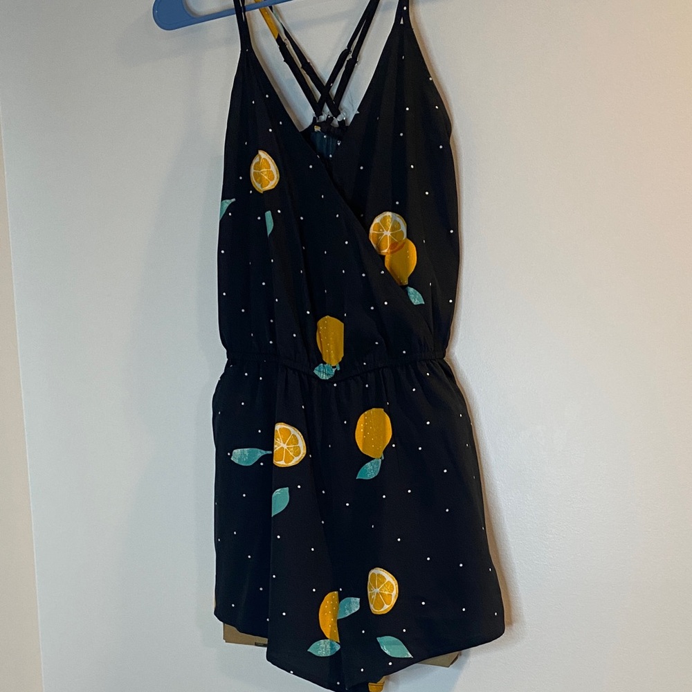 Arizona Jeans Black Romper Dress With Oranges XS